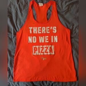VS PINK 2015 "THERE'S NO WE IN PIZZA" SILVER SHINE CAMPUS-FIT ORANGE TANK-TOP